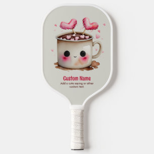 Cute Pink and Cream Watercolor Hot Cocoa Mug Pickleball Paddle