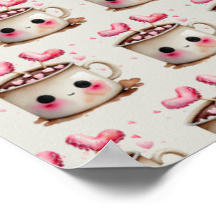 Cute Pink and Cream Watercolor Hot Cocoa Pattern Poster