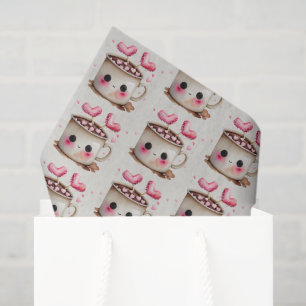 Cute Pink and Cream Watercolor Hot Cocoa Pattern Tissue Paper