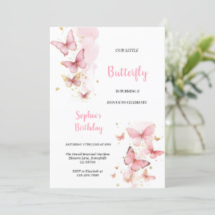 CUTE PINK AND GOLD BUTTERFLIES BIRTHDAY PARTY  INVITATION