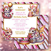 Cute Pink and Gold Dragon Girl's Birthday Party