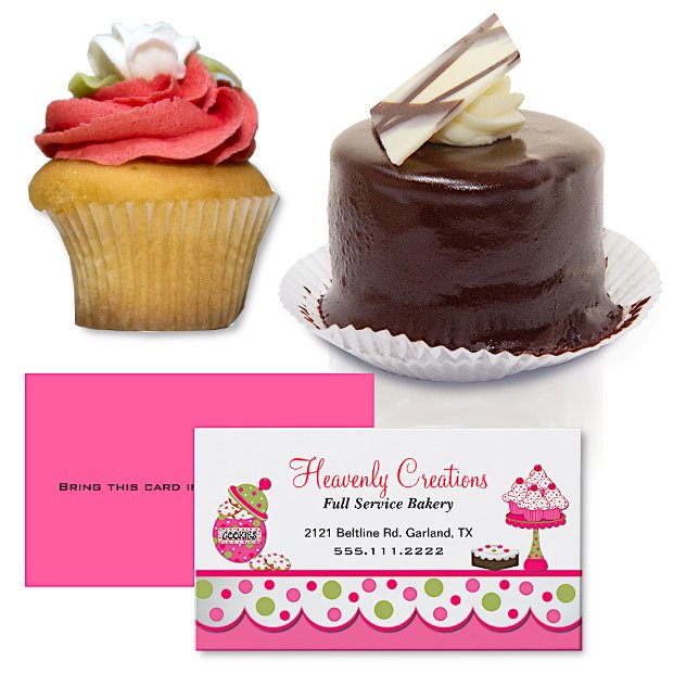 Cute Pink and Green Bakery Business Card (Creator Uploaded)