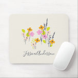 Cute Pink and Green Flowers | Personalised Name Mouse Pad<br><div class="desc">Cute Pink and Green Flowers | Personalised Name Mouse Pad</div>