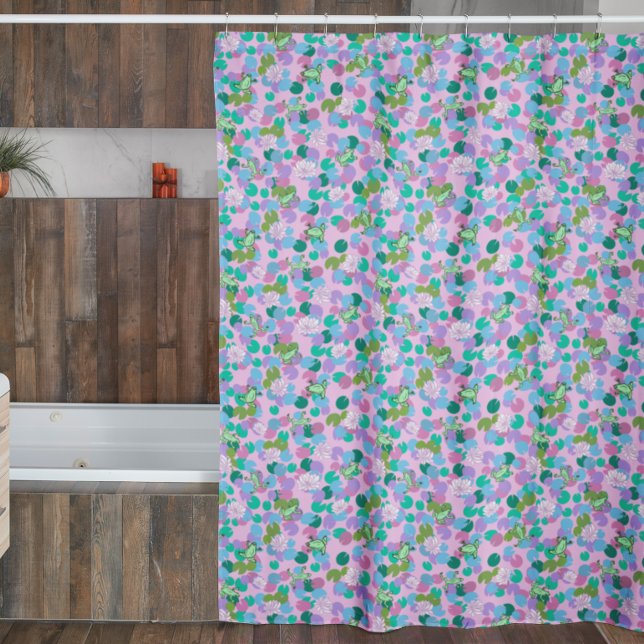 Cute Pink and Green Frogs and Lily Pads Girly Shower Curtain (Creator Uploaded)