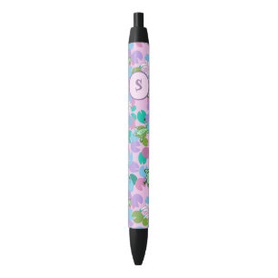 Cute Pink and Green Frogs Custom Monogram Initial Black Ink Pen