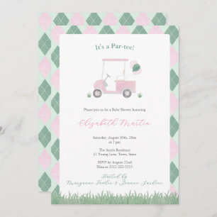 Cute Pink And Green Golf Theme Baby Girl Shower Invitation