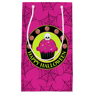 Cute Pink and Green Halloween skull cupcake Small Gift Bag