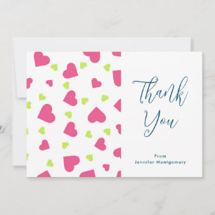 Cute Pink and Green Hearts Pattern Thank You Card