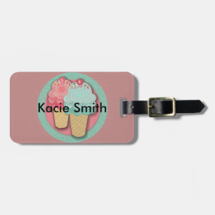 Cute Pink and Green Ice Cream Cone Luggage Tag