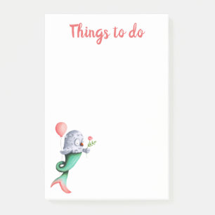 Cute pink and green mermaid owl things to do post-it notes