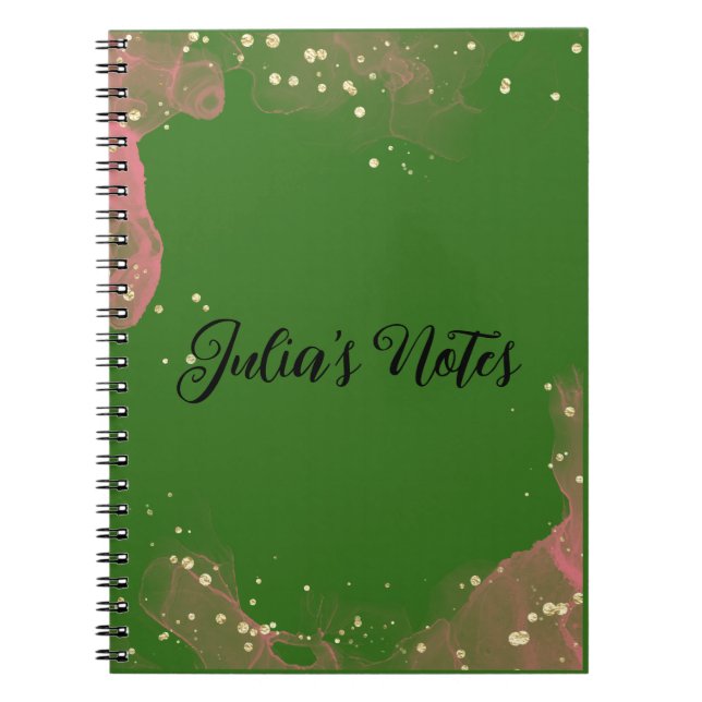 Cute Pink and Green Personal Name Stationery  Notebook (Front)