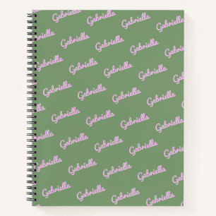 Cute Pink and Green Personalised Script Name Not Notebook