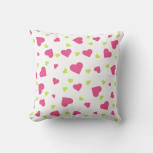 Cute Pink and Green Tumbling Hearts Pattern Cushion