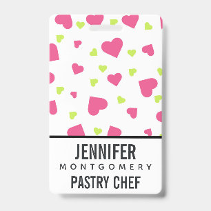 Cute Pink and Green Tumbling Hearts Pattern ID Badge