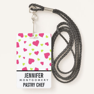 Cute Pink and Green Tumbling Hearts Pattern ID Badge