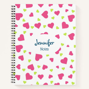 Cute Pink and Green Tumbling Hearts Pattern Notebook