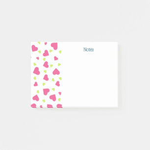 Cute Pink and Green Tumbling Hearts Pattern Post-it Notes