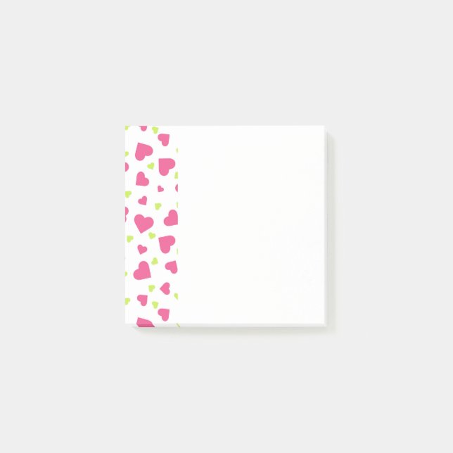 Cute Pink and Green Tumbling Hearts Pattern Post-it Notes (Front)