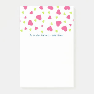 Cute Pink and Green Tumbling Hearts Pattern Post-it Notes