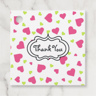 Cute Pink and Green Tumbling Hearts Pattern Thanks Favour Tags