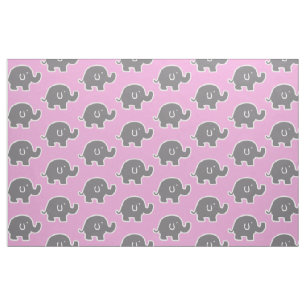 Cute Pink And Grey Elephants Pattern Fabric