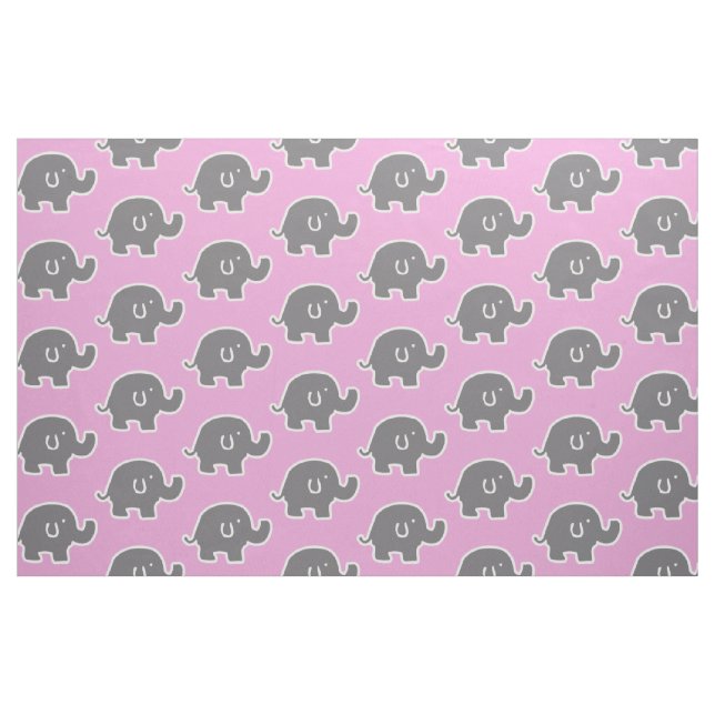 Cute Pink And Grey Elephants Pattern Fabric (Fat Quarter)