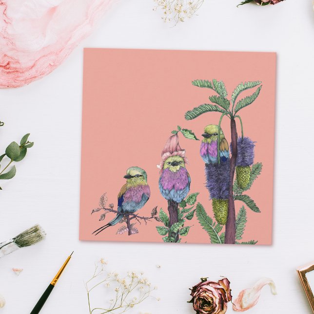 Cute Pink and Lilac Watercolor Birds Greeting Card (Creator Uploaded)