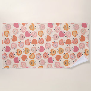 Cute pink and orange apple pattern beach towel