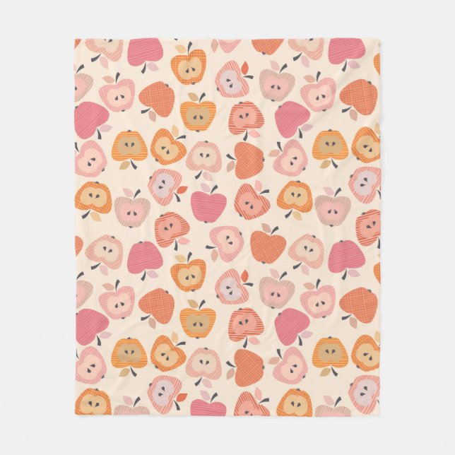 Cute pink and orange apple pattern fleece blanket (Front)