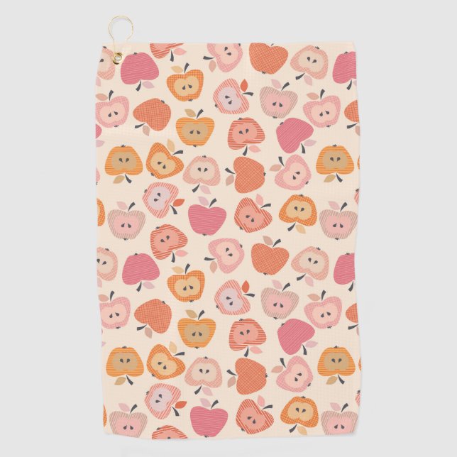 Cute pink and orange apple pattern golf towel (Front)