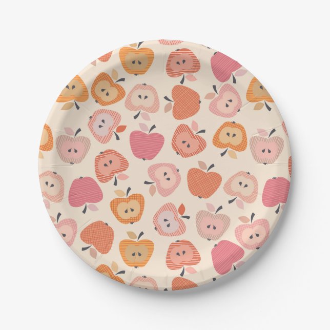 Cute pink and orange apple pattern paper plate (Front)