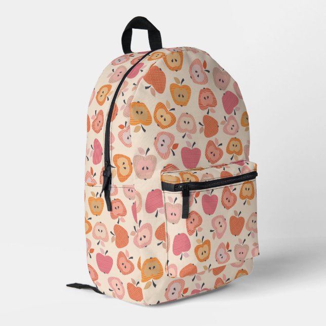 Cute pink and orange apple pattern printed backpack (Back Corner Left)