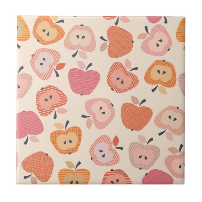 Cute pink and orange apple pattern tile (Front)