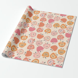 Cute pink and orange apple pattern wrapping paper