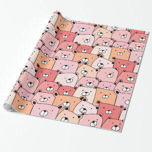 Cute Pink and Orange Bears Wrapping Paper