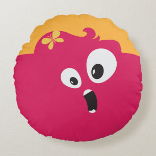 Cute Pink And Orange Girl Monster Round Cushion