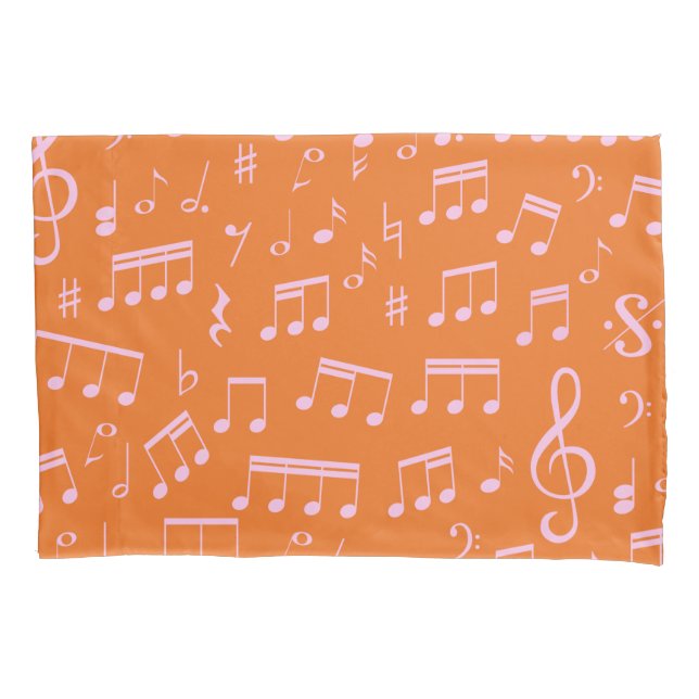 Cute Pink and Orange Music Notes Pattern Pillowcase (Front-Left)