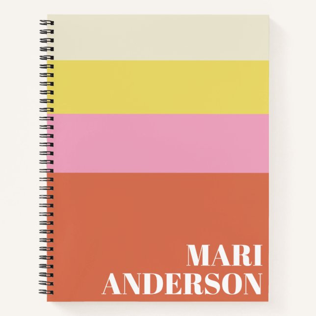 Cute Pink and Orange Stripes Modern Personalised   Notebook (Front)