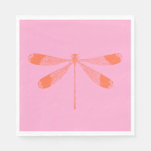 Cute Pink and Orange Vintage Dragonfly Artwork  Napkin