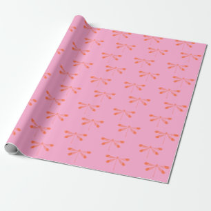 Cute Pink and Orange Vintage Dragonfly Artwork  Wrapping Paper