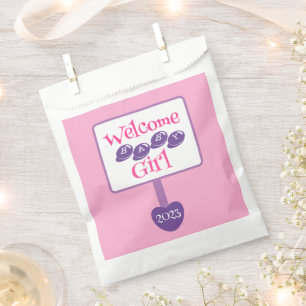 Cute Pink and Purple Baby Girl Shower Signpost Favour Bags