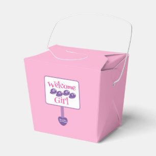 Cute Pink and Purple Baby Girl Shower Signpost Favour Box