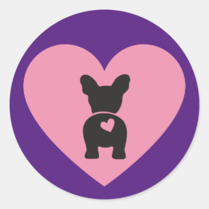 Cute Pink and Purple Frenchie Silhouette Classic Round Sticker