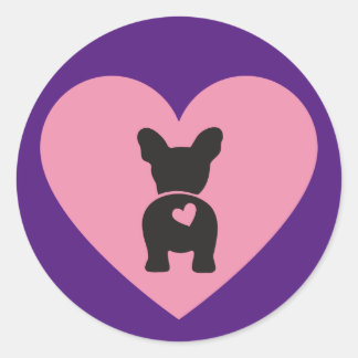Cute Pink and Purple Frenchie Silhouette Classic Round Sticker