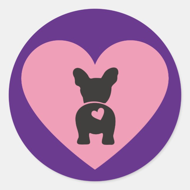 Cute Pink and Purple Frenchie Silhouette Classic Round Sticker (Front)