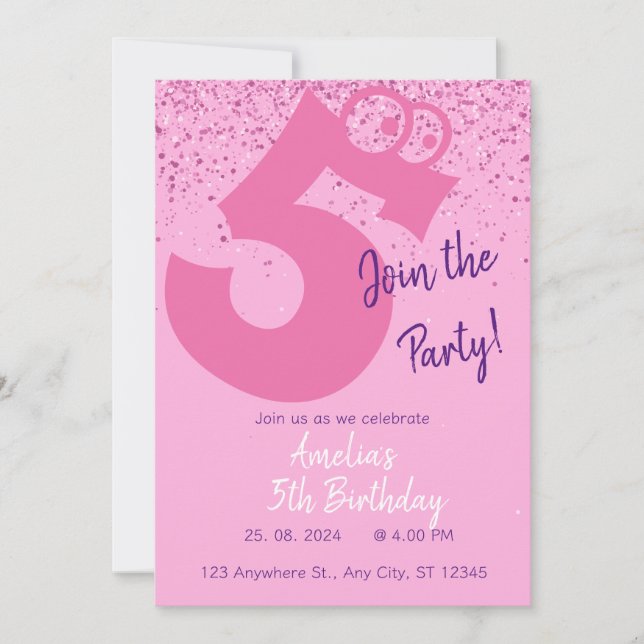Cute pink and purple girls birthday Invitation (Front)