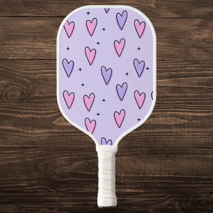 Cute Pink and Purple Hearts Pickleball Paddle