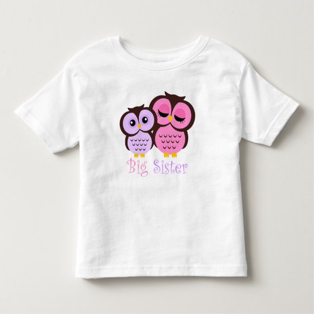 Cute Pink and Purple Owls Big Sister Toddler T-Shirt (Front)