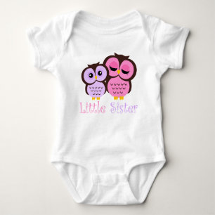 Cute Pink and Purple Owls Little Sister Baby Bodysuit