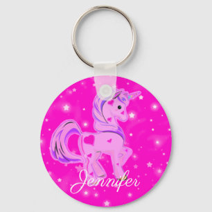 Cute Pink and Purple Stars and Hearts Unicorn Keyc Key Ring